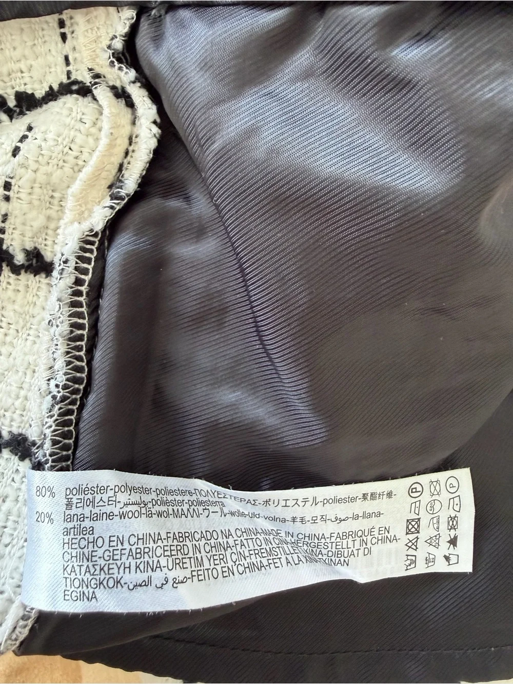Zara High Waisted Tweed Check Bermuda Shorts Wool Blend Ivory Black S